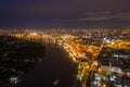 Aerial view of container cargo ship in the export, import business, logistics and transportation. International goods in urban Royalty Free Stock Photo