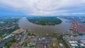 Aerial view of container cargo ship in the export, import business, logistics and transportation. International goods in urban Royalty Free Stock Photo