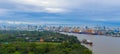 Aerial view of container cargo ship in the export, import business, logistics and transportation. International goods in urban Royalty Free Stock Photo