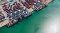 Aerial view container cargo ship, import export commerce global business trade logistic and transportation of International by Royalty Free Stock Photo