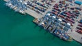 Aerial view container cargo ship, import export commerce global business trade logistic and transportation of International by Royalty Free Stock Photo