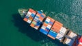 Aerial view container cargo ship in ocean, Business industry commerce global import export logistic transportation oversea Royalty Free Stock Photo