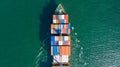 Aerial view container cargo ship in ocean, Business industry commerce global import export logistic transportation oversea Royalty Free Stock Photo