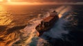 Aerial View of Container Cargo Ship in the ocean. Generative Ai Royalty Free Stock Photo