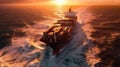 Aerial View of Container Cargo Ship in the ocean. Generative Ai Royalty Free Stock Photo