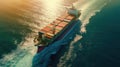 Aerial View of Container Cargo Ship in the ocean. Generative Ai Royalty Free Stock Photo
