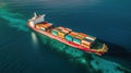 Aerial View of Container Cargo Ship in the ocean. Generative Ai Royalty Free Stock Photo