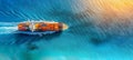 Aerial view of container cargo ship at sea, industrial transportation and global shipping concept. Royalty Free Stock Photo