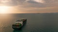 Aerial view of a container cargo ship on the sea. Cargo and shipping logistics business. Export and import container ship. Royalty Free Stock Photo