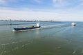 Aerial view of container cargo ships sailing in open sea Royalty Free Stock Photo