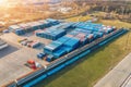 Aerial view of container loading and unloading at sunset Royalty Free Stock Photo