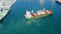 Aerial view of container ship approaching to the port of Alicante, Spain. Royalty Free Stock Photo