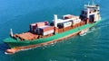 Aerial view of container ship approaching to the port of Alicante, Spain. Royalty Free Stock Photo