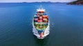 Aerial view container ship carrying container in import export business logistic and transportation of international by container