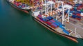 Aerial view container ship at commercial dock, Company import export global business trade logistic and transportation by