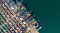 Aerial view container ship freight shipping at port, Global business logistic import and export freight shipping transportation Royalty Free Stock Photo