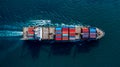 Aerial view container ship global business logistics import export worldwide, Container cargo ship commercial trade transportation