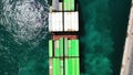 Aerial view of the container ship JSP Rover, maneuvering in the port of Alicante.