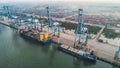 Aerial view of container ship in Klang port.