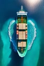 Aerial view of a container ship in the ocean. 3d rendering Royalty Free Stock Photo