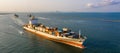 Aerial view container ship in ocean, Global business logistic industry company commercial import export logistic transportation