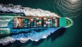 Aerial view of a container ship in the ocean. Top view. generated AI Royalty Free Stock Photo