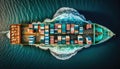 Aerial view of a container ship in the ocean. Top view. generated AI Royalty Free Stock Photo