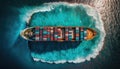 Aerial view of a container ship in the ocean. Top view. generated AI Royalty Free Stock Photo