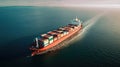 Aerial view container ship in port at container terminal port, Ship of container ship stand in terminal port on loading, unloading Royalty Free Stock Photo