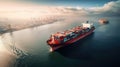 Aerial view container ship in port at container terminal port, Ship of container ship stand in terminal port on loading, unloading Royalty Free Stock Photo