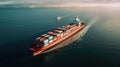Aerial view container ship in port at container terminal port, Ship of container ship stand in terminal port on loading, unloading