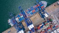 Aerial view container ship in port at container terminal port, Ship of container ship stand in terminal port on loading, unloading Royalty Free Stock Photo