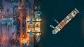 Aerial view container ship from sea port working for delivery containers shipment. Suitable use for transport or import export to Royalty Free Stock Photo