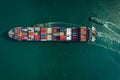 Aerial view container ship to sea port loading container for import export or transportation. shipping business logistic. Royalty Free Stock Photo