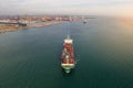 Aerial view container ship to sea port loading container for import export or transportation. shipping business logistic. Trade