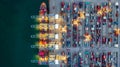 Aerial view container ship working at night, Global business company import export logistic and transportation of international Royalty Free Stock Photo