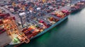 Aerial view container ship working at seaport, Global business company import export logistic and transportation of international Royalty Free Stock Photo