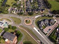 Aerial view of contemporary traffic roundabout