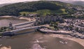 Aerial view of Conwy Castle with bridges. North Wales, United Kingdom. Royalty Free Stock Photo