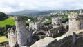 Aerial view at the Conwy Castle -a magnificent medieval fortress in North Wales Royalty Free Stock Photo