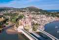 Aerial view with Conwy town and the medieval castle, the famous landmark of Wales and UK, Royalty Free Stock Photo