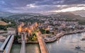 Aerial view with Conwy town and the medieval castle, the famous landmark of Wales and UK, Royalty Free Stock Photo