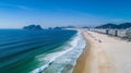 Aerial view of Copacabana Beach in Rio de Janeiro Brazil showcasing the iconic shoreline with gentle waves meeting the sandy beach