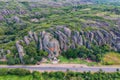 Aerial view of the Cordilleras in Tobati with the Chapel of the Virgin of the Way Capilla Virgen del Camino in Paraguay