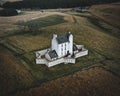 Aerial view of Corgarff Castle in the village of Corgarff, Scotland