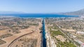 Aerial view of Corinth Canal and Saronic Gulf, Greece Royalty Free Stock Photo