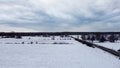 Aerial view of a corn field covered by snow, near Huntmar Drive in Kanata, ottawa. Ottawa, Ontario, Canada