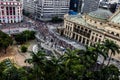 Aerial view of corner Ramos de Azevedo Square with Cha Viaduct in downtown Sao Paulo Royalty Free Stock Photo