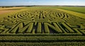 Aerial view of a cornfield maze Royalty Free Stock Photo