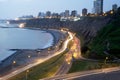 aerial view of costa verde bajada armendariz modern and luxurious buildings at night miraflores beaches lima peru